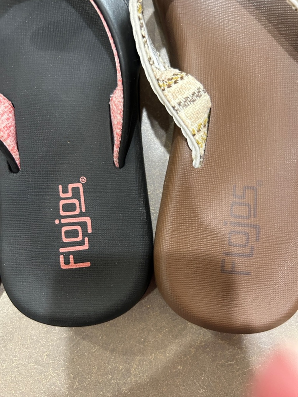 Flojos Black & Brown Women's Flip-Flops with Pink and White Accents - Picture 2 of 5